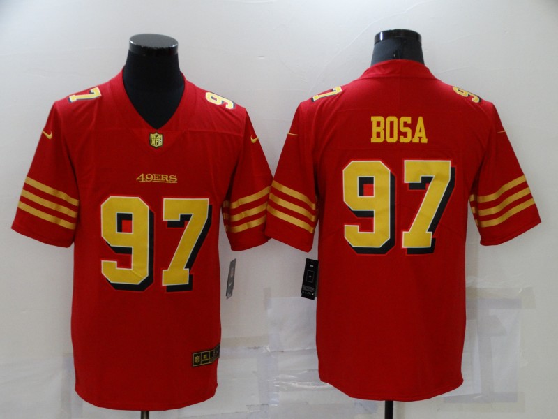 Men San Francisco 49ers #97 Bosa Red Gold Nike Vapor Untouchable Limited 2021 NFL Jersey